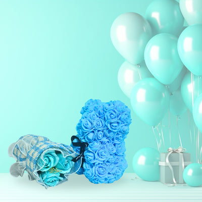 Elegant Foam Flower Teddy & Bouquet Hamper – A Unique Gift of Love (BLUE)